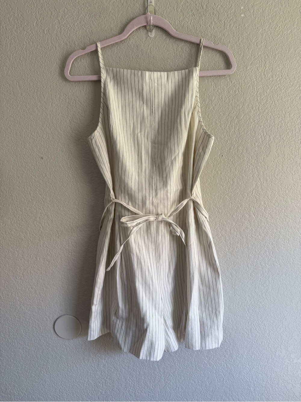 Madewell Sleeveless Square-Neck Pleated Romper Ivory & Black Pinstripes